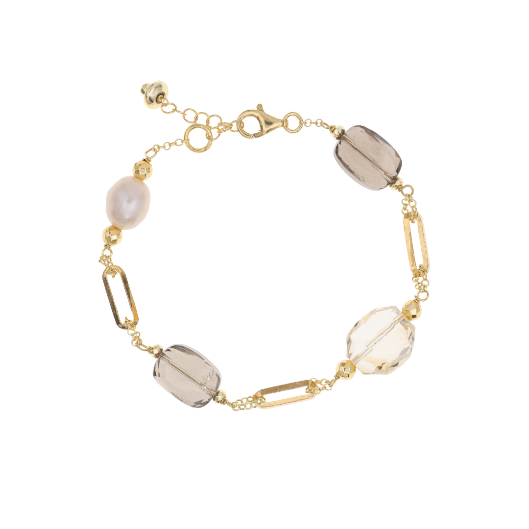 Bracciale Balos 01  · quarzo, citrino, perle