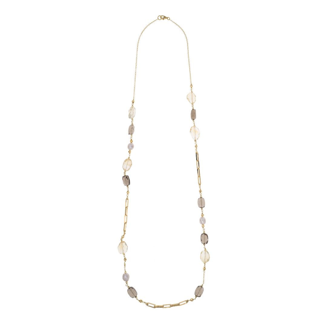 Collana Balos 01 · quarzo, citrino, perle