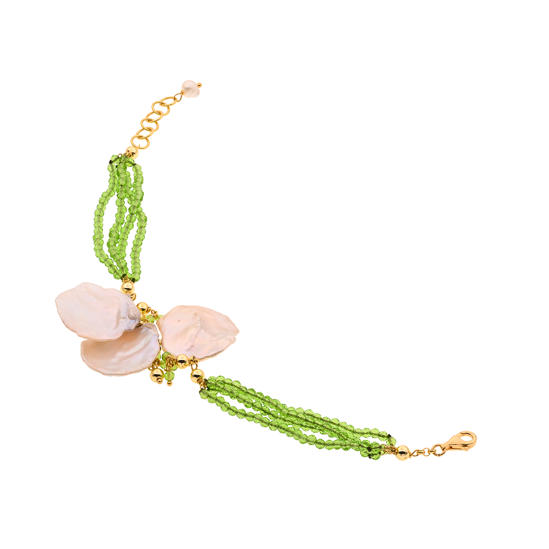 Bracelet Pori 02 · pearls, green spinel