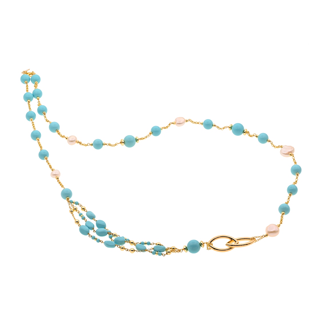 Corfu 28 Necklace · turquoise paste, pearls