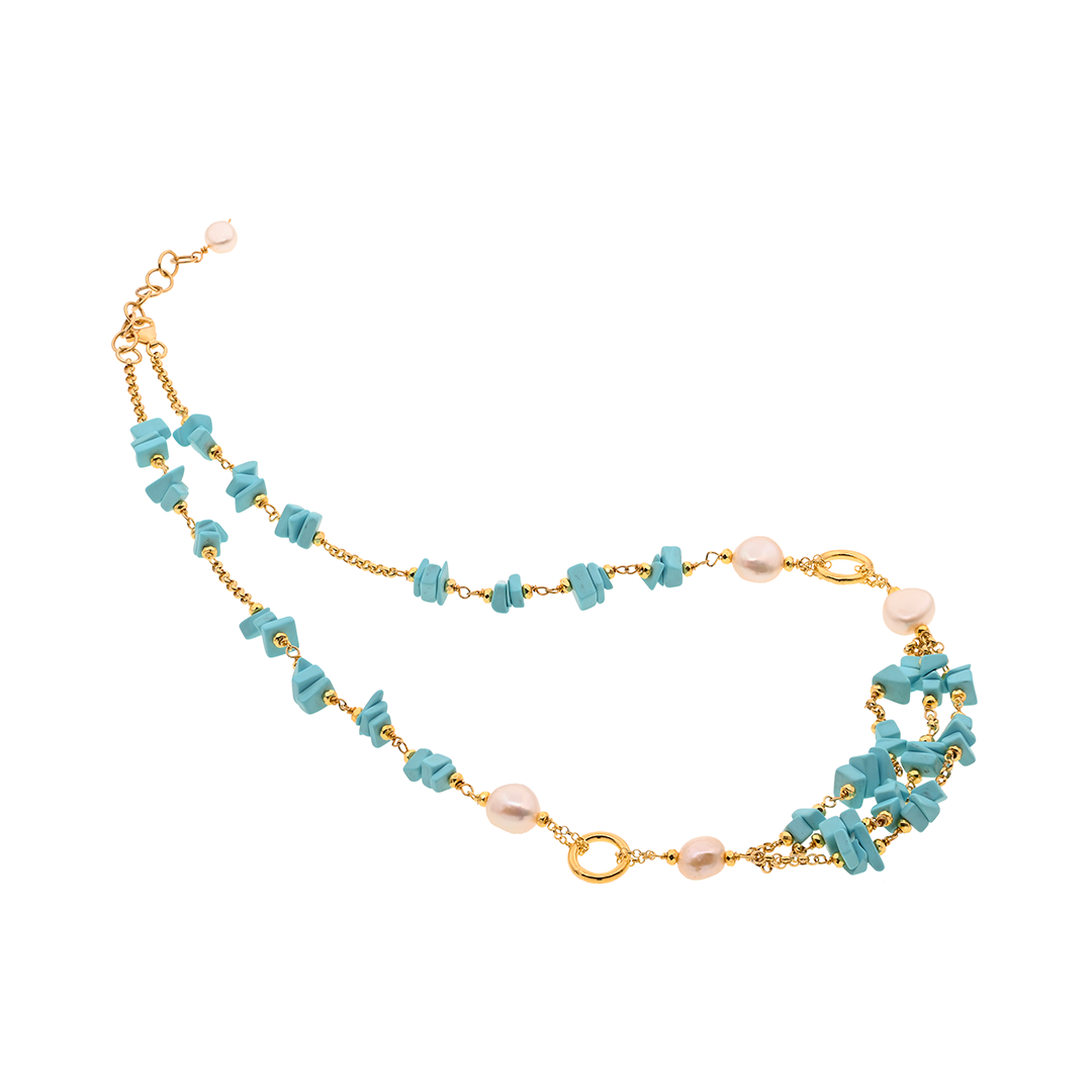 Corfù 29 Necklace · turquoise paste, pearls