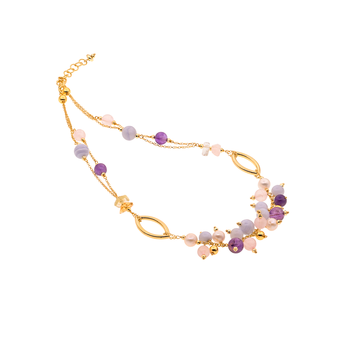 Evia 10 necklace · amethyst, freshwater pearls, citrine, chalcedony, quartz