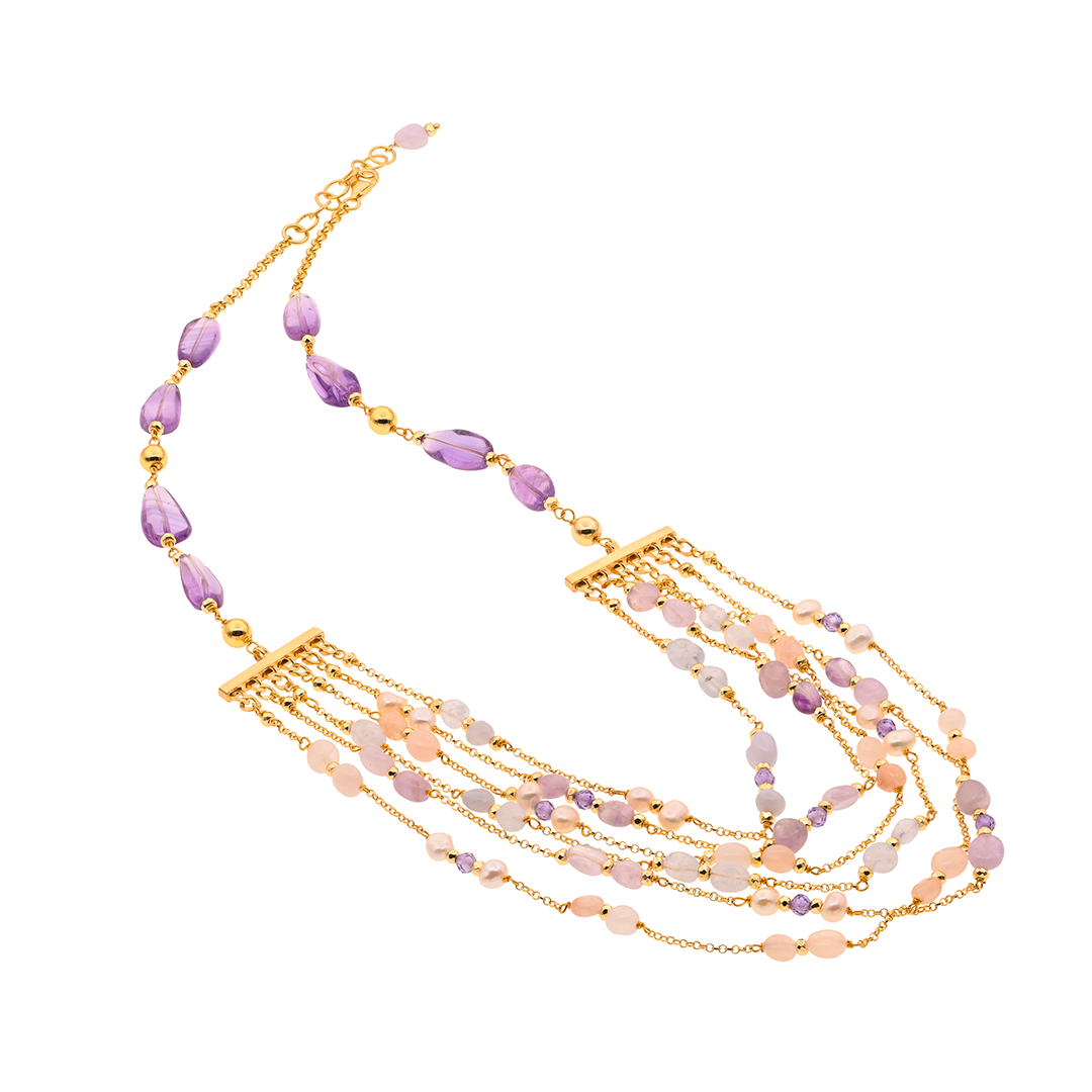 Kavos 03 Necklace · amethyst, pearls, chalcedony, aventurine