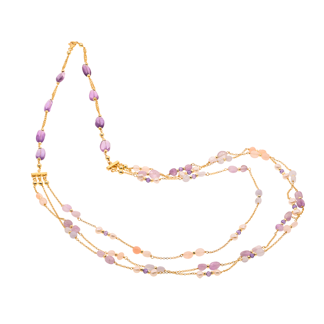 Kavos 04 Necklace · amethyst, pearls, chalcedony, aventurine