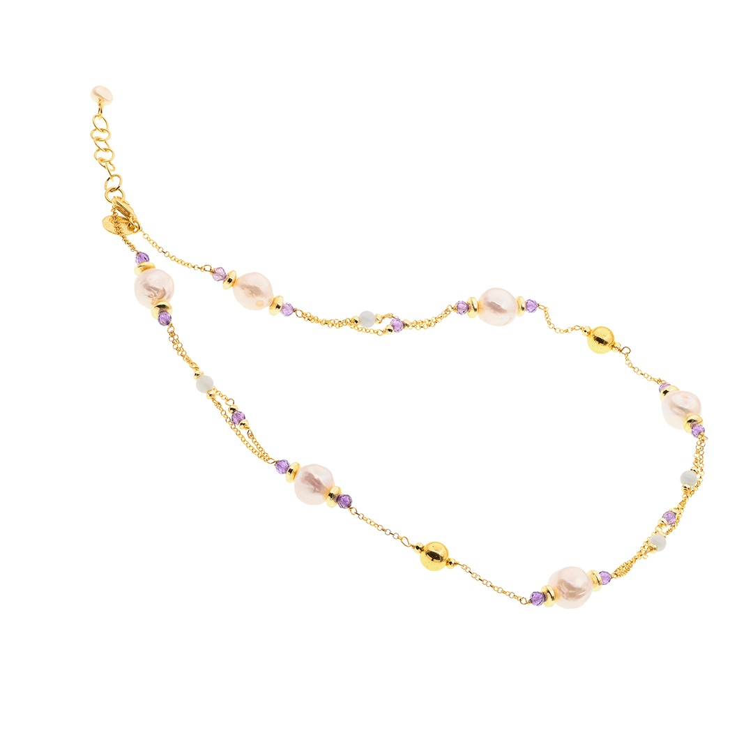 Collana Lively 08-45 · perle, acquamarina, spinello