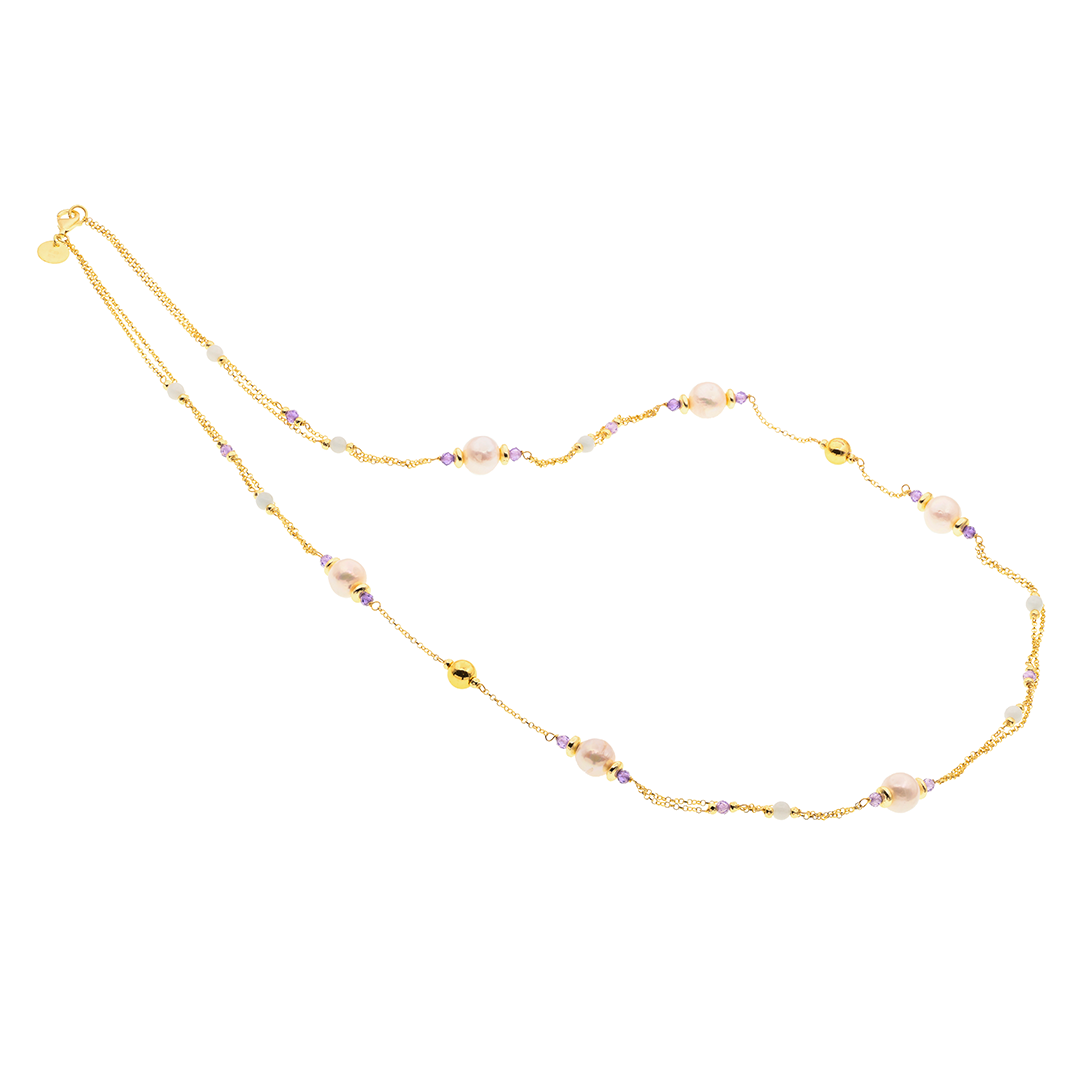 Collana Lively 08 · perle, acquamarina, spinello