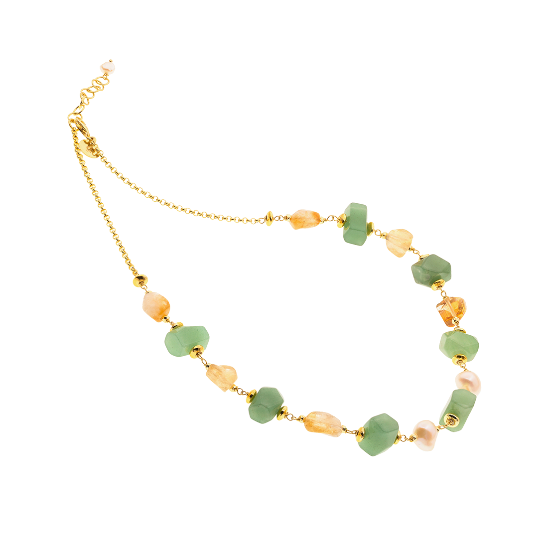Lively Necklace 09-45 · nephrite, citrine, pearls