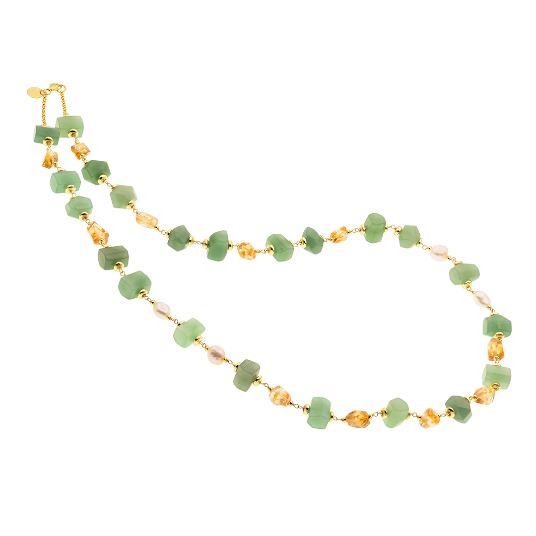 Collana Lively 09 · nefrite, citrino, perle