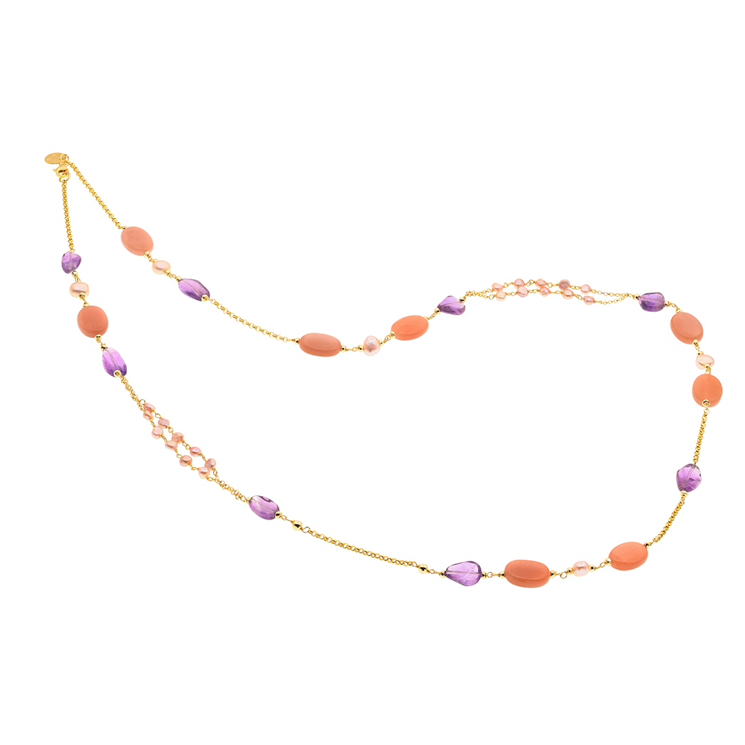 Lively Necklace 13 · moonstone, amethyst, pearls