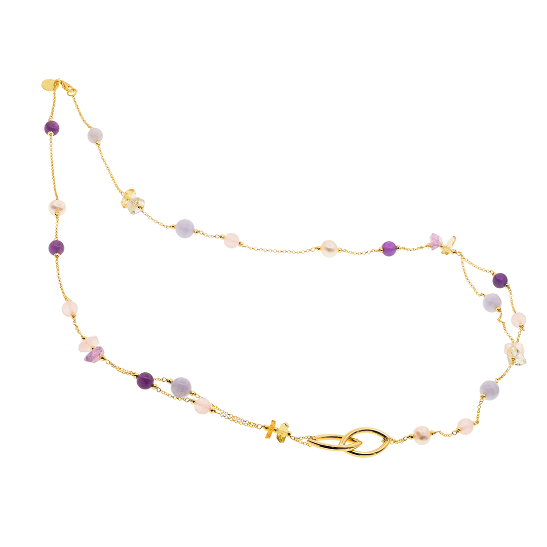 Lively 17 Necklace · amethyst, pearls, citrine, chalcedony