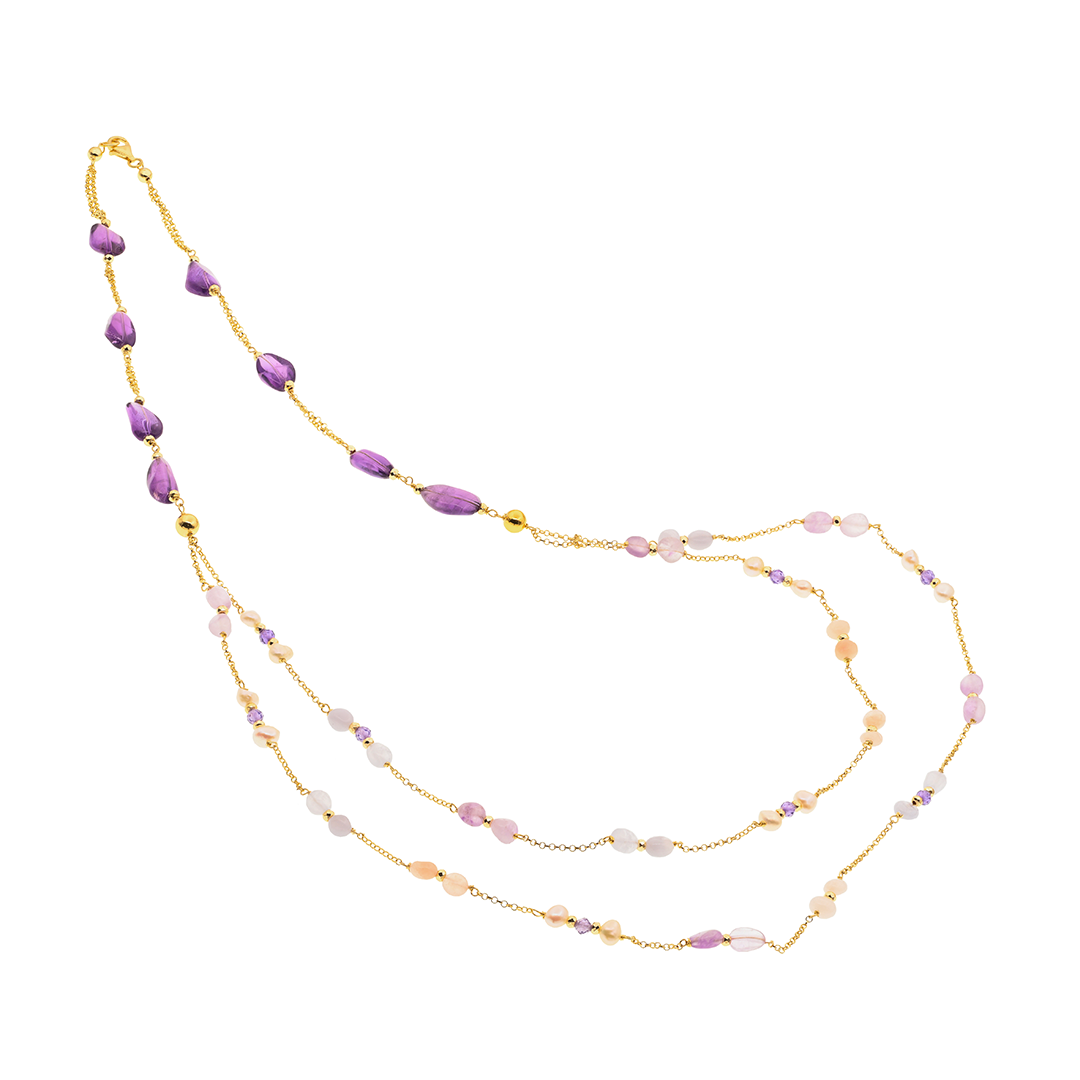 Lively 21 Necklace · amethyst, pearls, chalcedony, aventurine