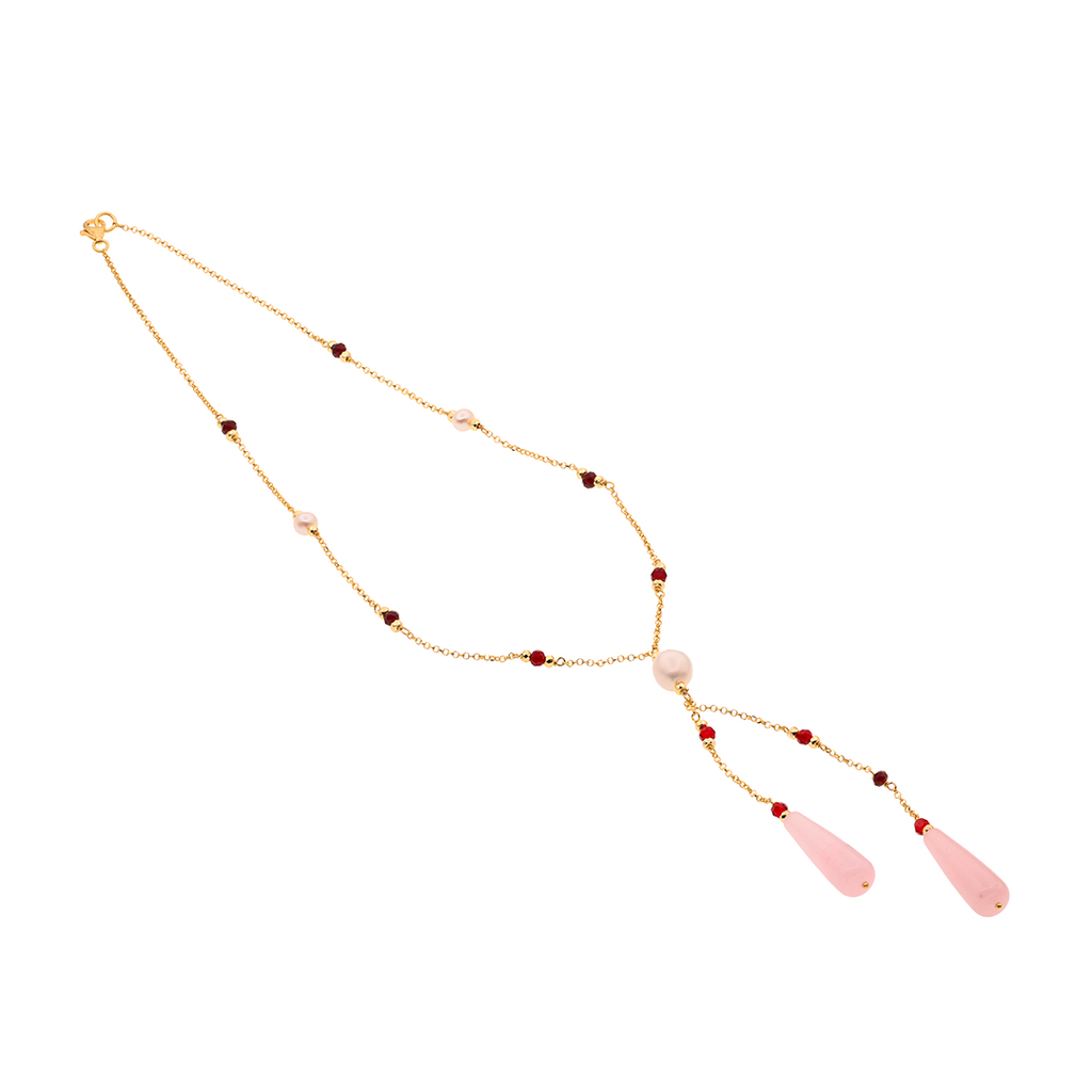 Oia 01 Necklace · pearls, spinel, rose quartz