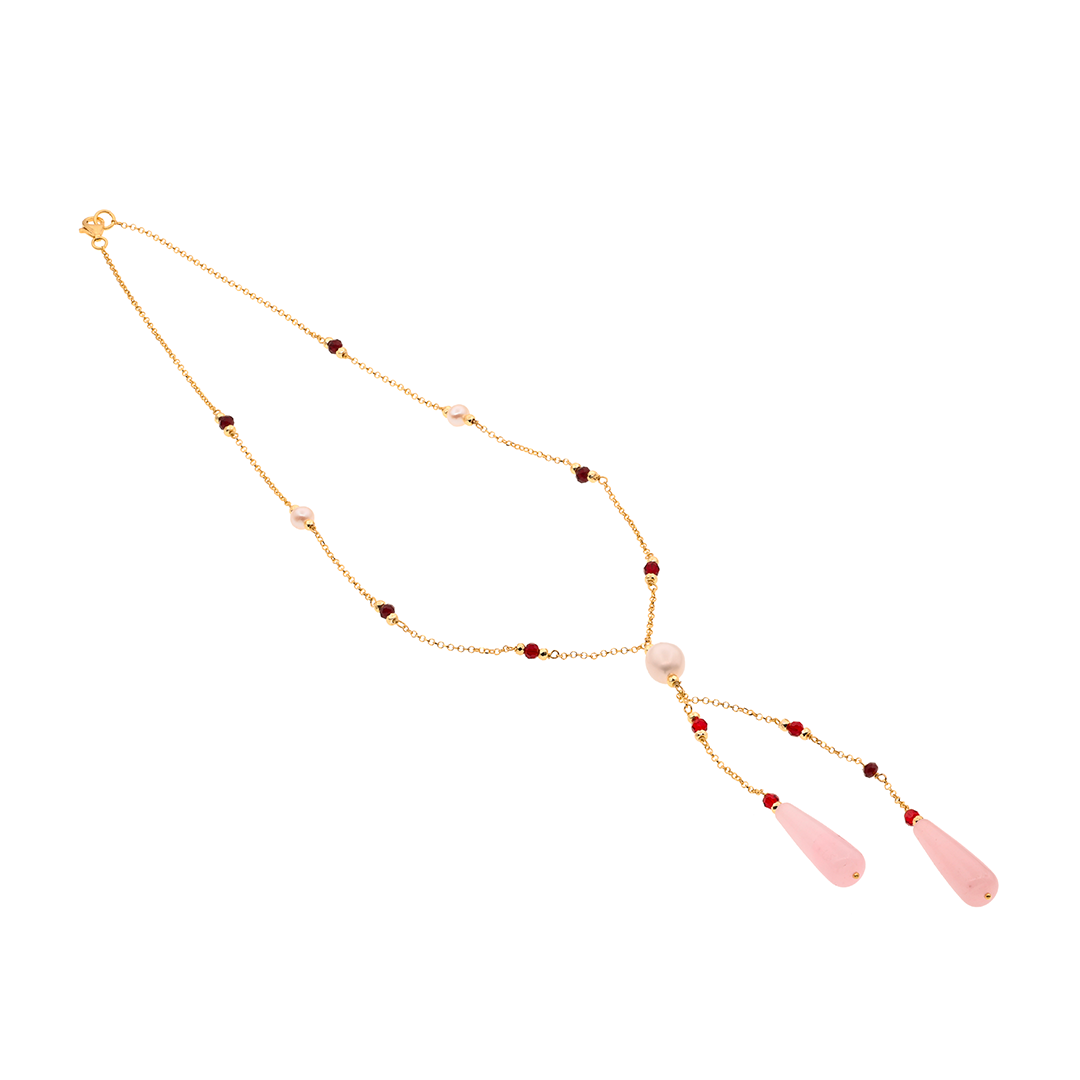 Oia 01 Necklace · pearls, spinel, rose quartz