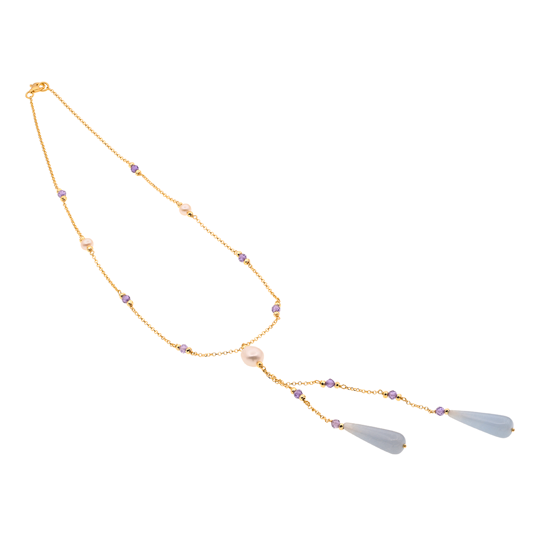 Collana Oia 02 · perle, spinello, calcedonio