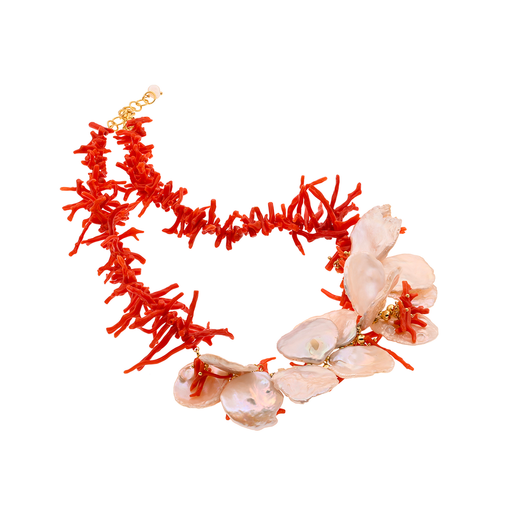 Pori 01 Necklace · Mediterranean coral, pearls