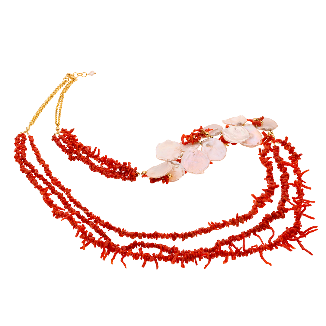Pori 01 L necklace · Mediterranean coral, pearls