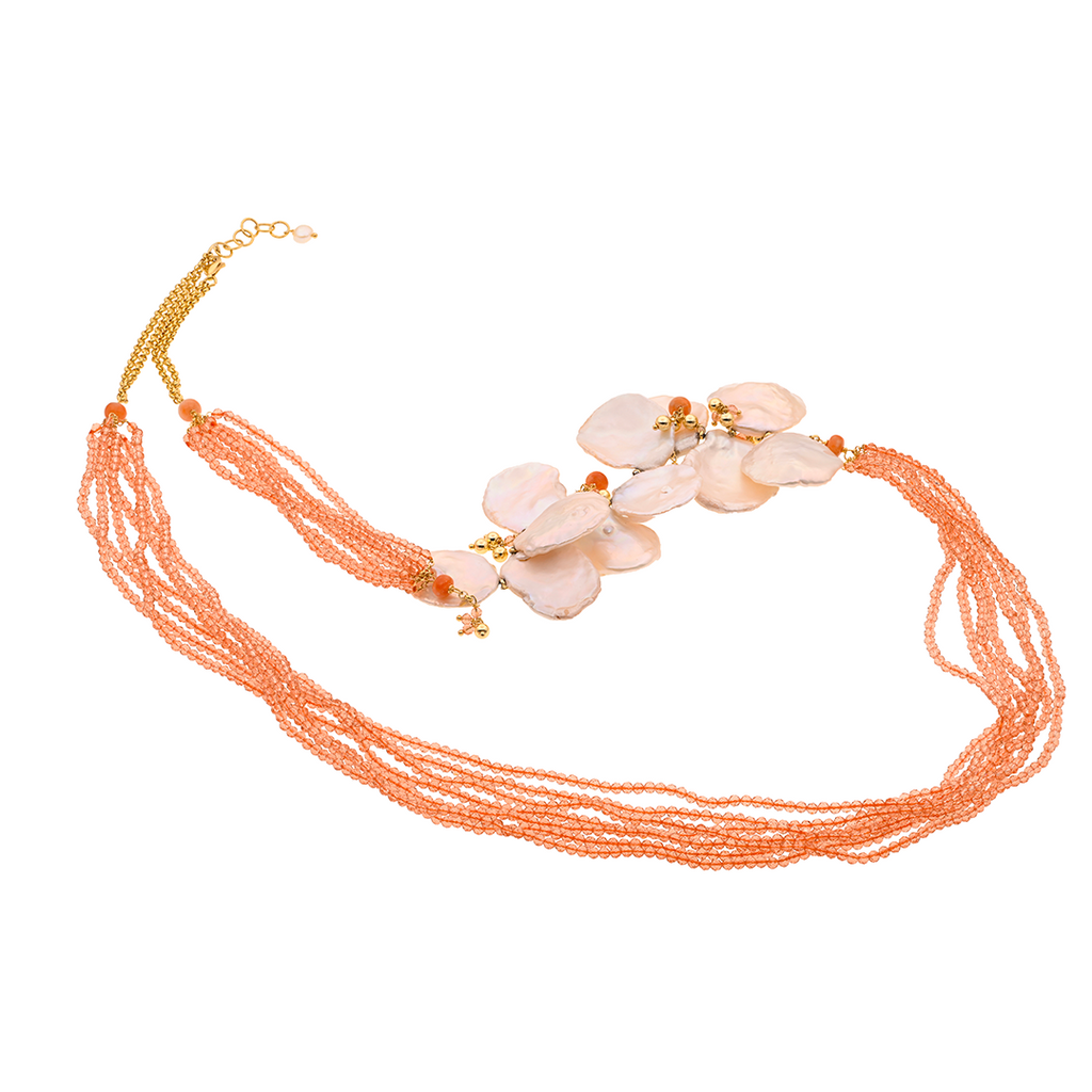 Pori 03 Necklace · pearls, orange spinel