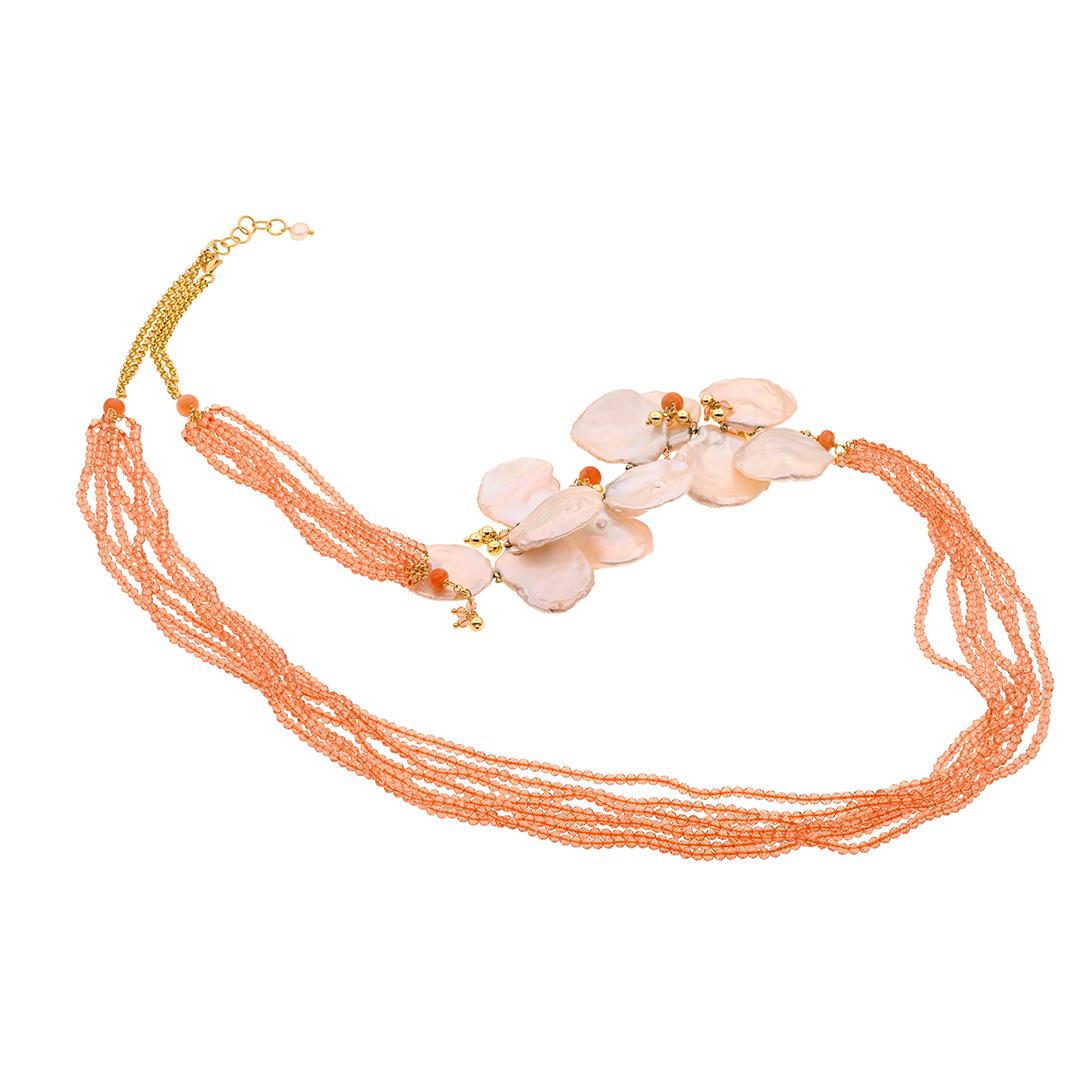 Pori 03 Necklace · pearls, orange spinel