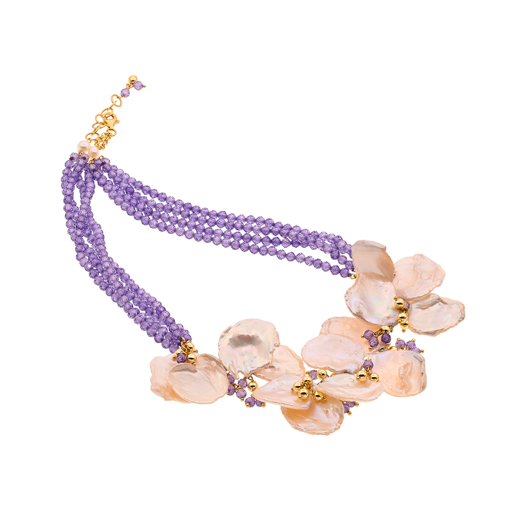 Pori 04 Necklace · pearls, purple spinel