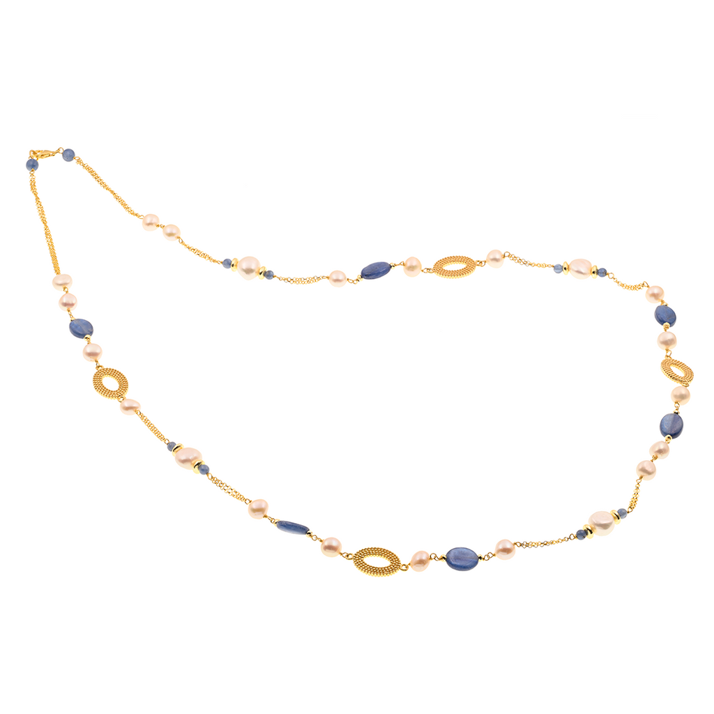Myrtos 02 necklace · kyanite, pearls