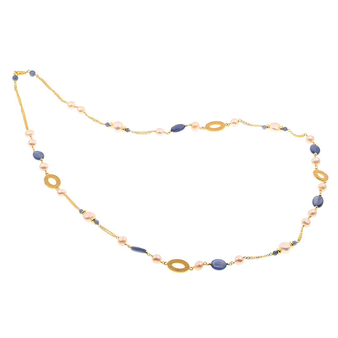 Myrtos 02 necklace · kyanite, pearls