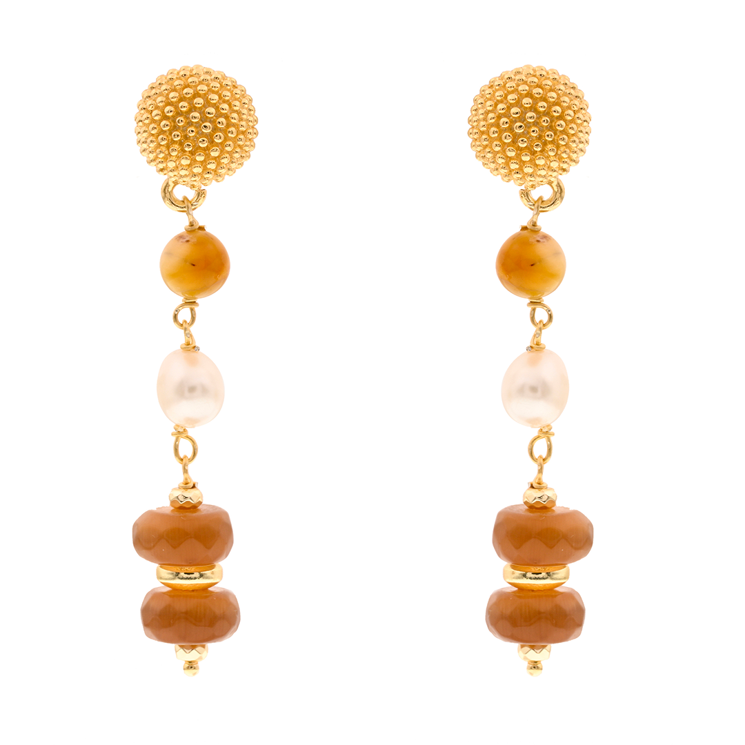 Myrtos 03 Earrings · golden eye, pearls