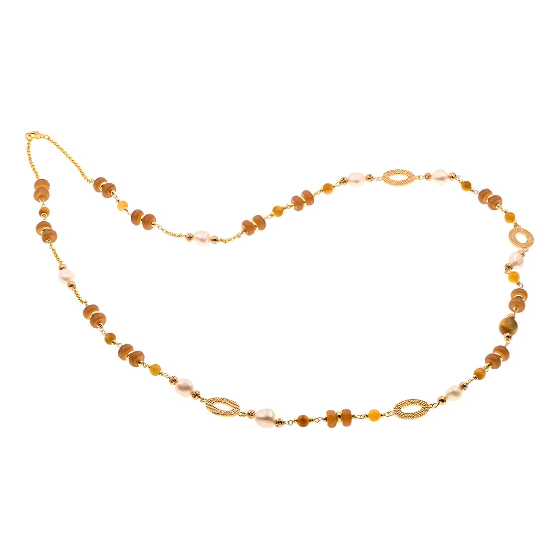 Myrtos 04 necklace · golden eye, pearls