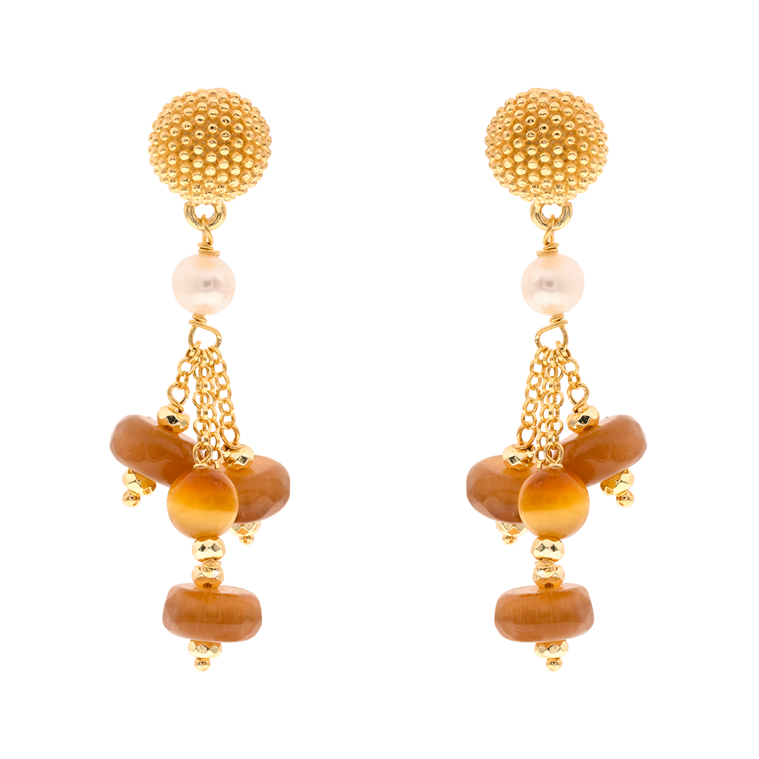 Earrings Myrtos 04 · golden eye, pearls