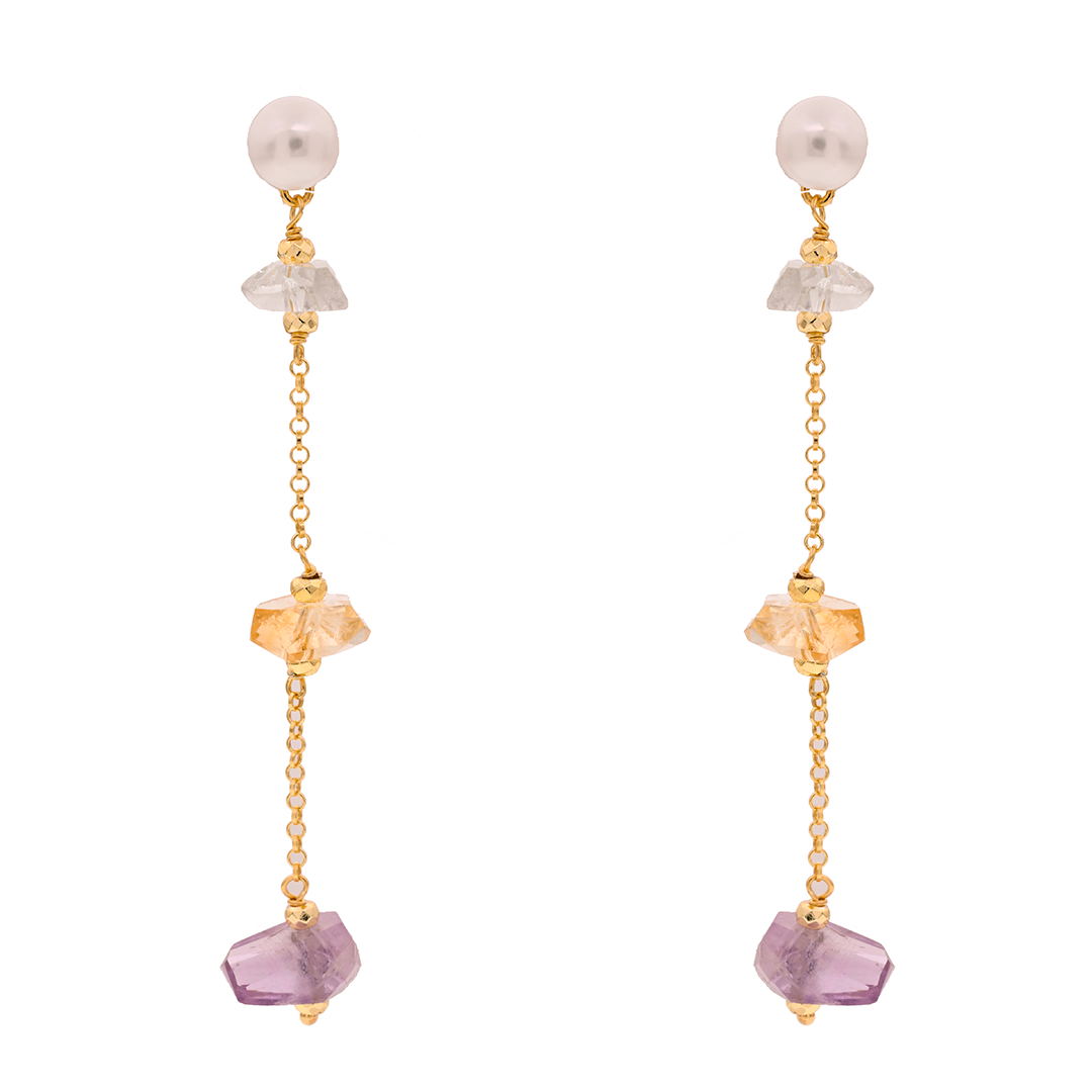 Evia 09 Earrings · amethyst, pearls, citrine, chalcedony