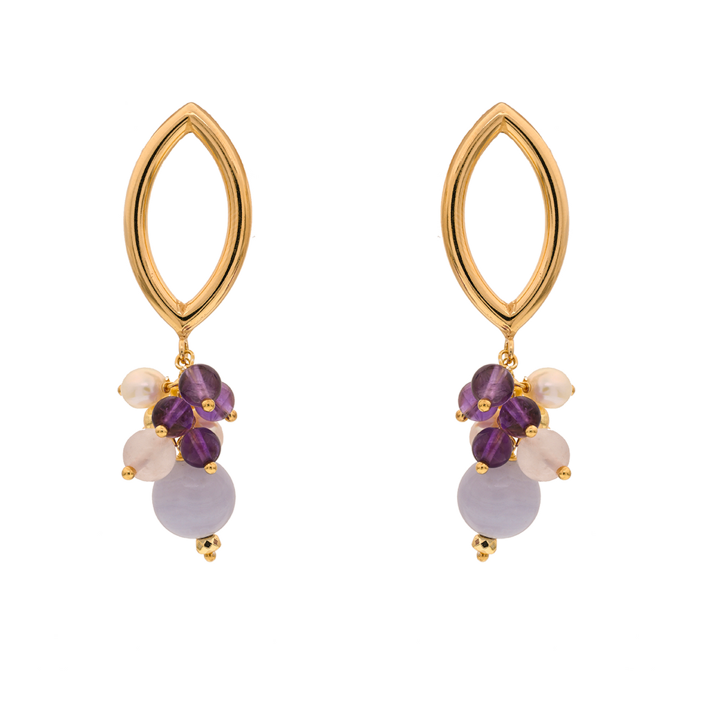 Evia 10 Earrings · amethyst, pearls, citrine, chalcedony