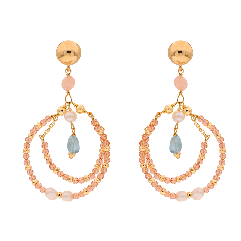 Kavos 01 Earrings · pearls, aquamarine, aventurine