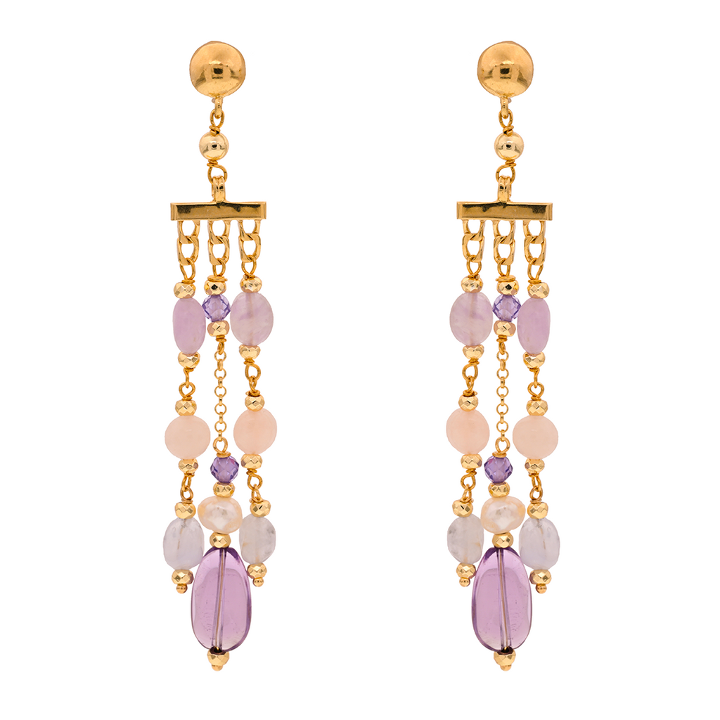 Kavos 03 Earrings · amethyst, pearls, chalcedony, aventurine
