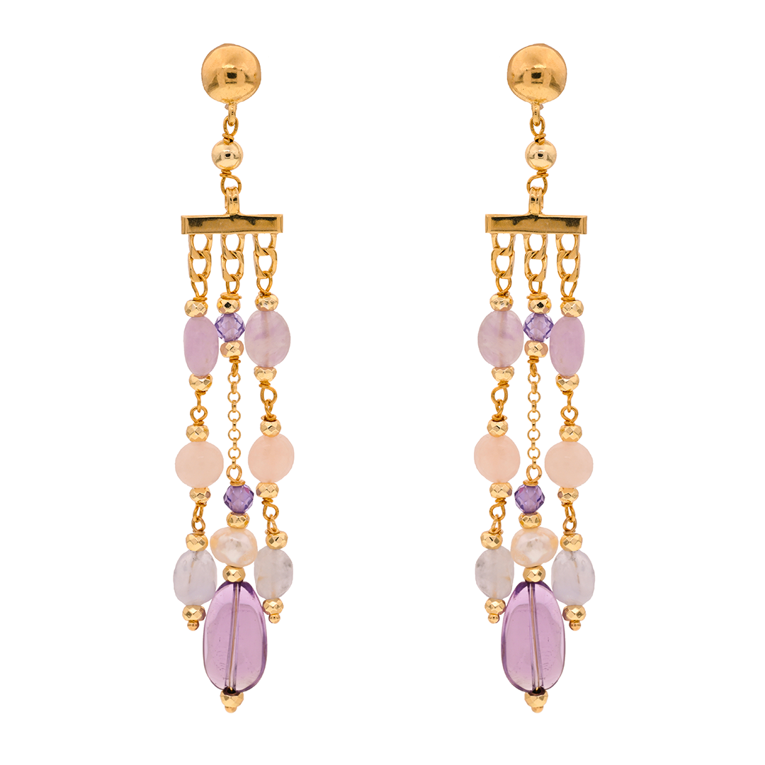 Kavos 03 Earrings · amethyst, pearls, chalcedony, aventurine