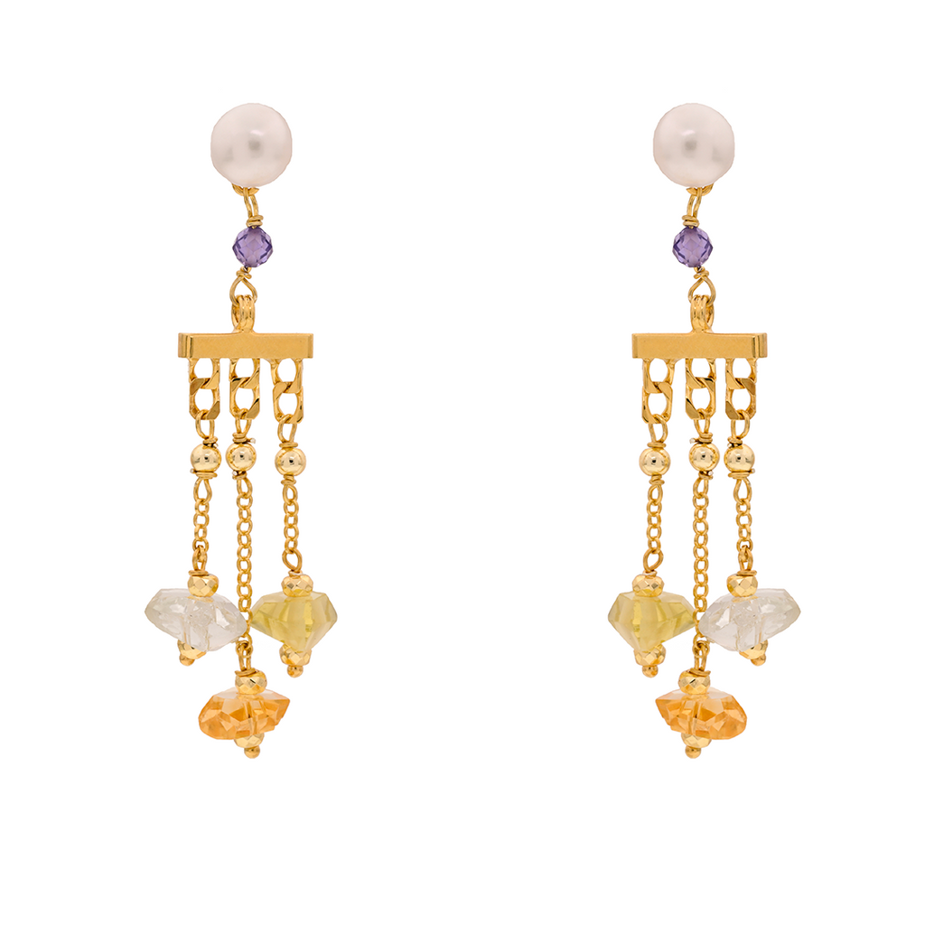 Limnos 06 Earrings · amethyst, citrine, pearls