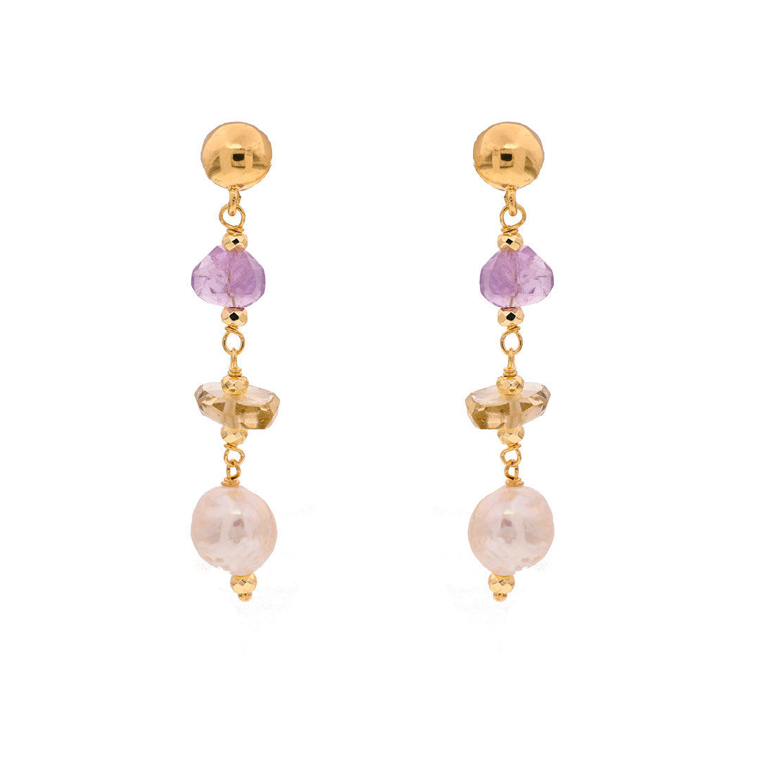 Limnos 07 earrings · amethyst, citrine, pearls
