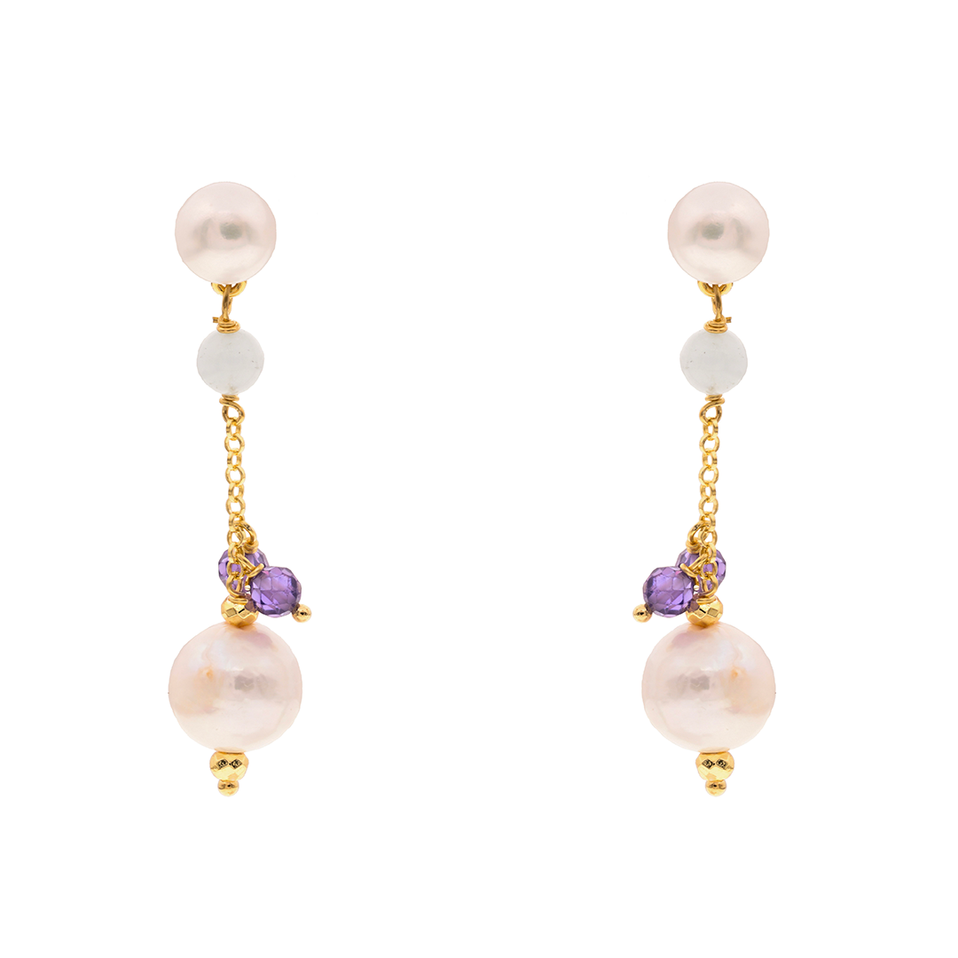 Lively 08 Earrings · pearls, aquamarine, spinel