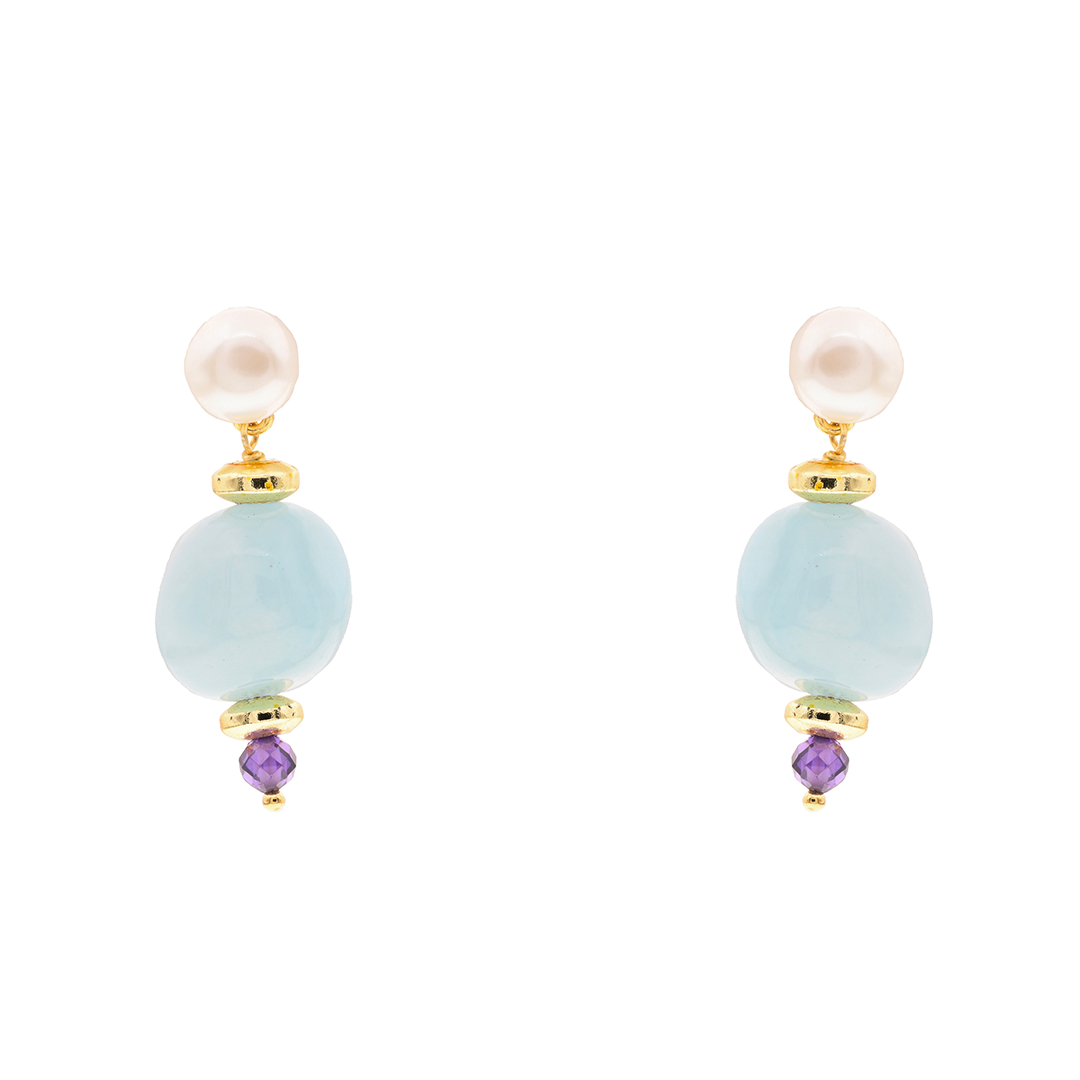 Lively Earrings 10 · aquamarine, spinel, pearls