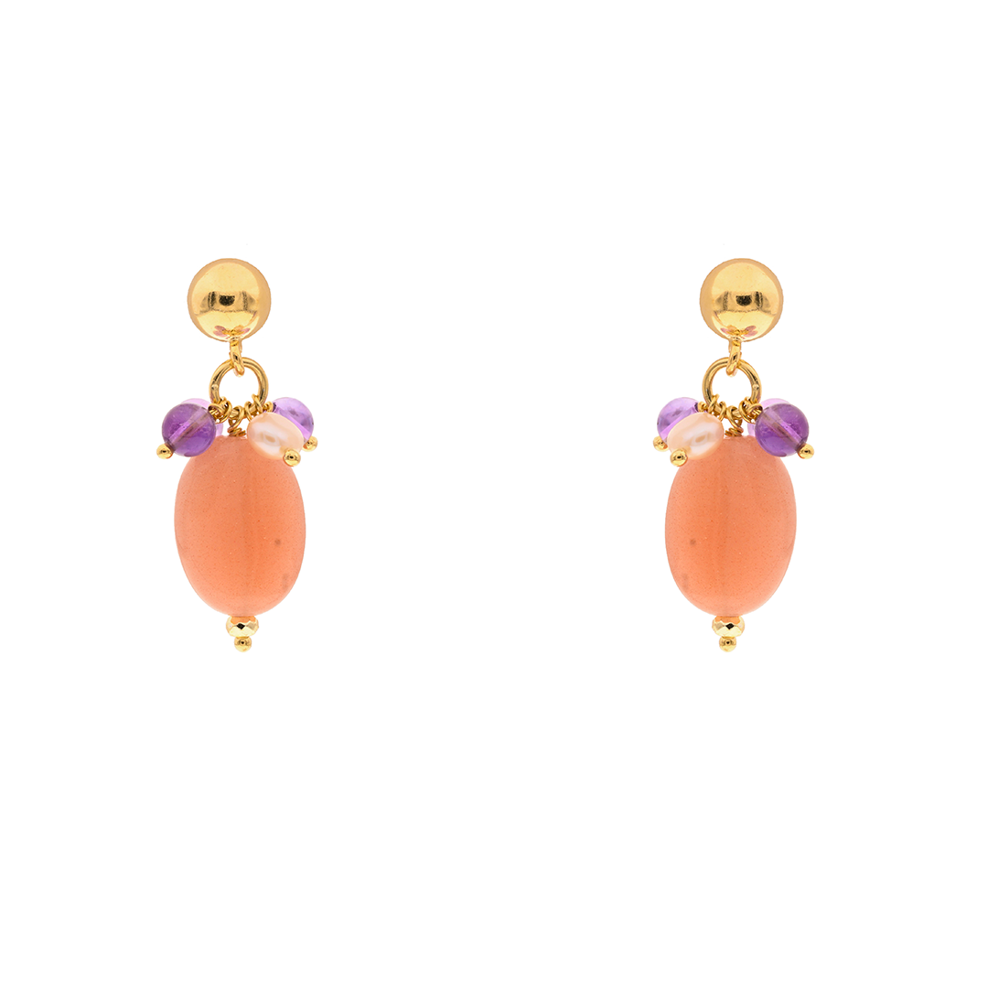 Lively 13 Earrings · moonstone, amethyst, pearls