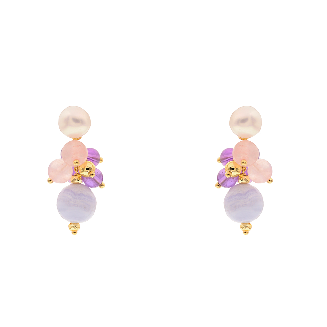 Lively Earrings 14 · amethyst, pearls, citrine, chalcedony