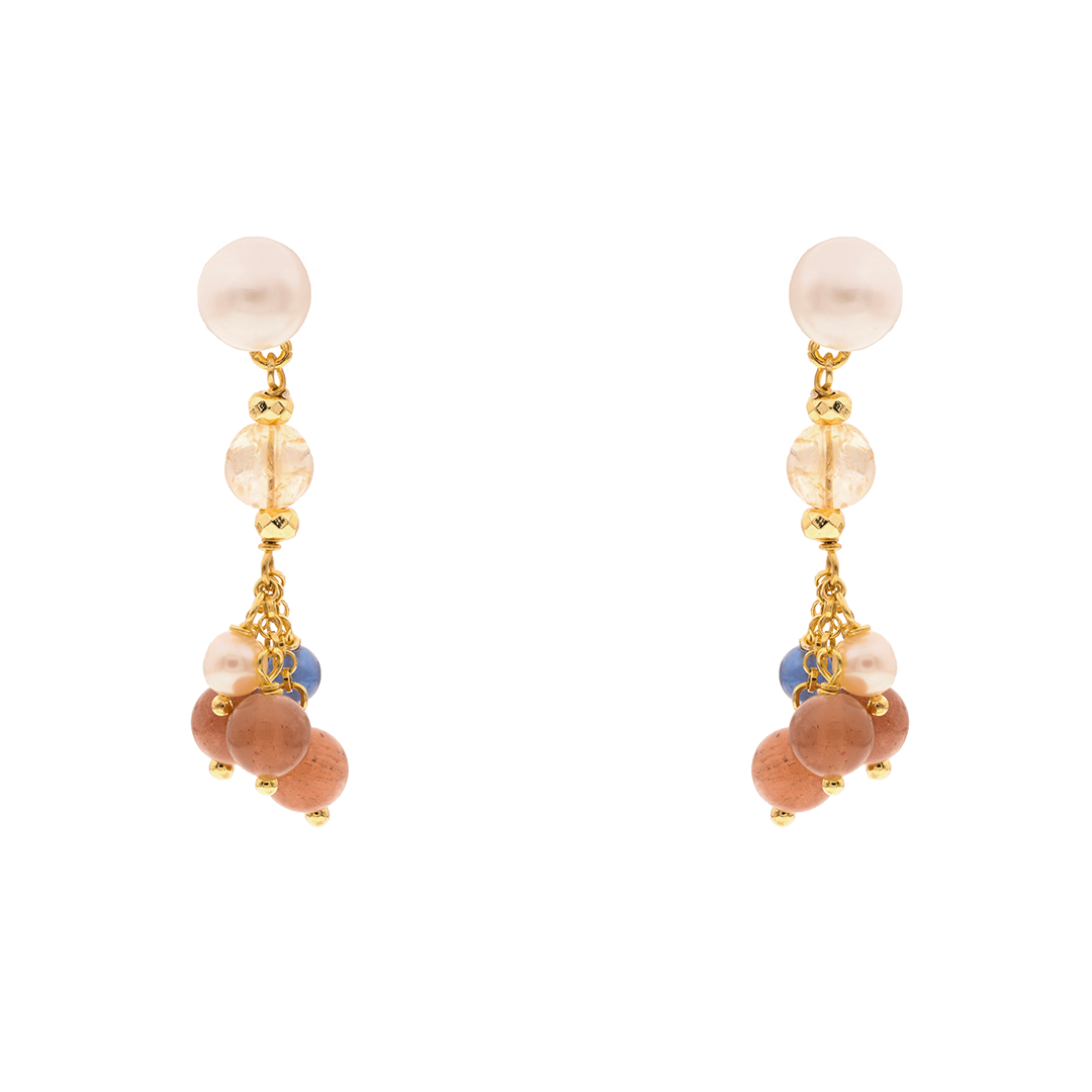 Lively 15 Earrings · moonstone, kyanite, citrine, pearls