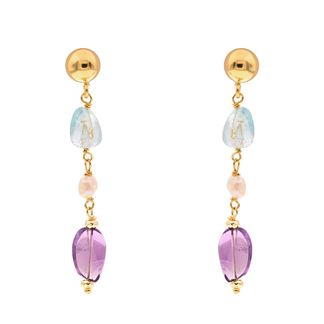 Lively 16 Earrings · topaz, amethyst, pearls