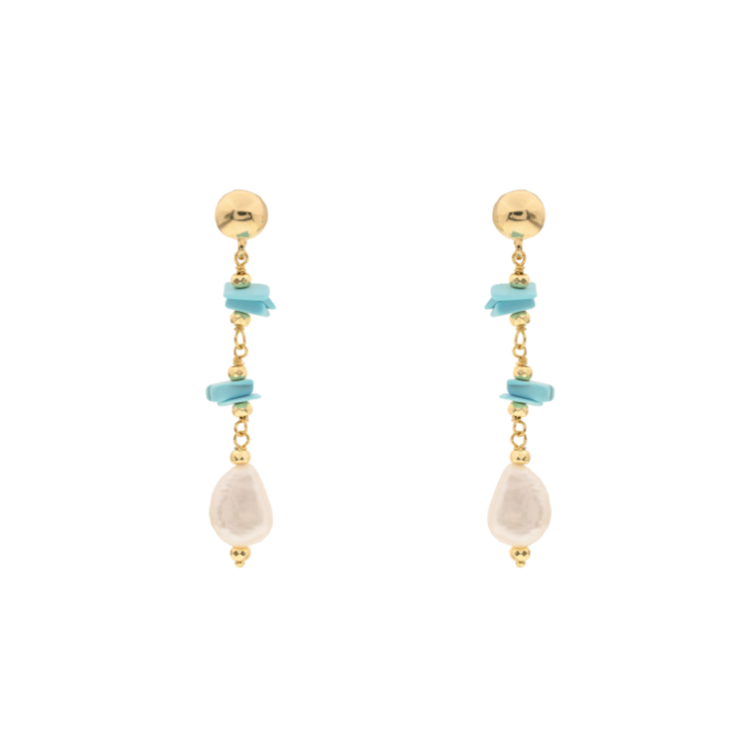 Lively Earrings 28 · turquoise paste, pearls