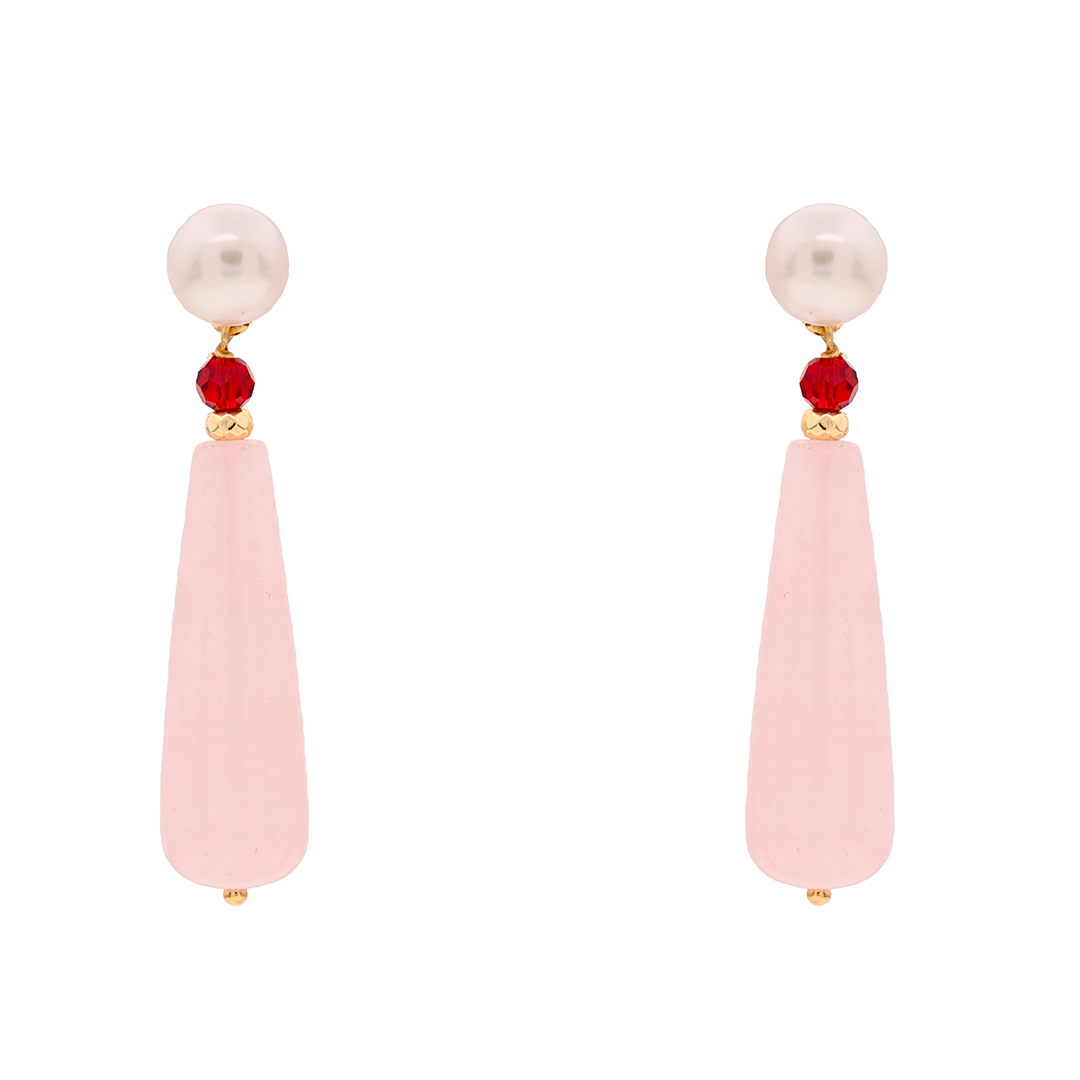 Oia 01 Earrings · pearls, spinel, rose quartz