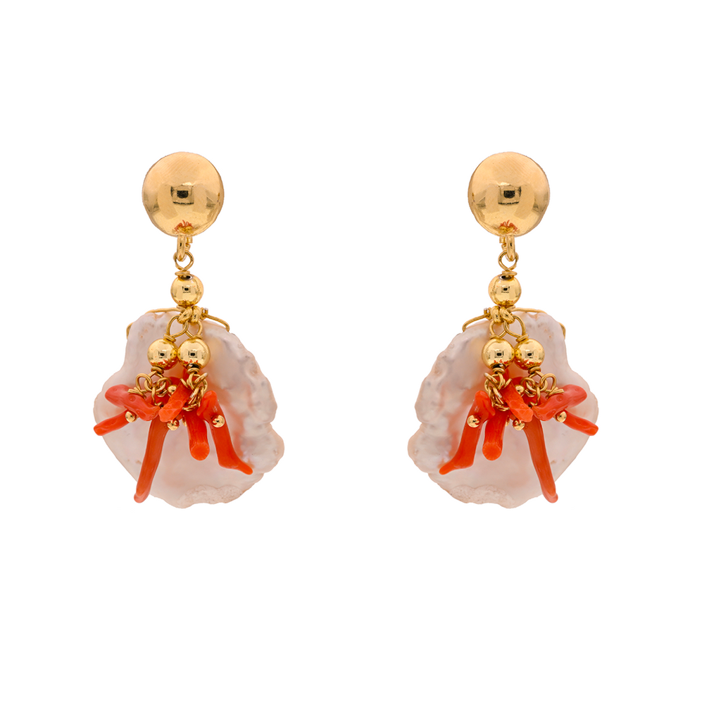 Pori 01 Earrings · Mediterranean coral, pearls