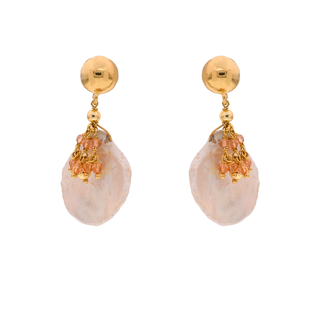 Pori 03 Earrings · pearls, orange spinel
