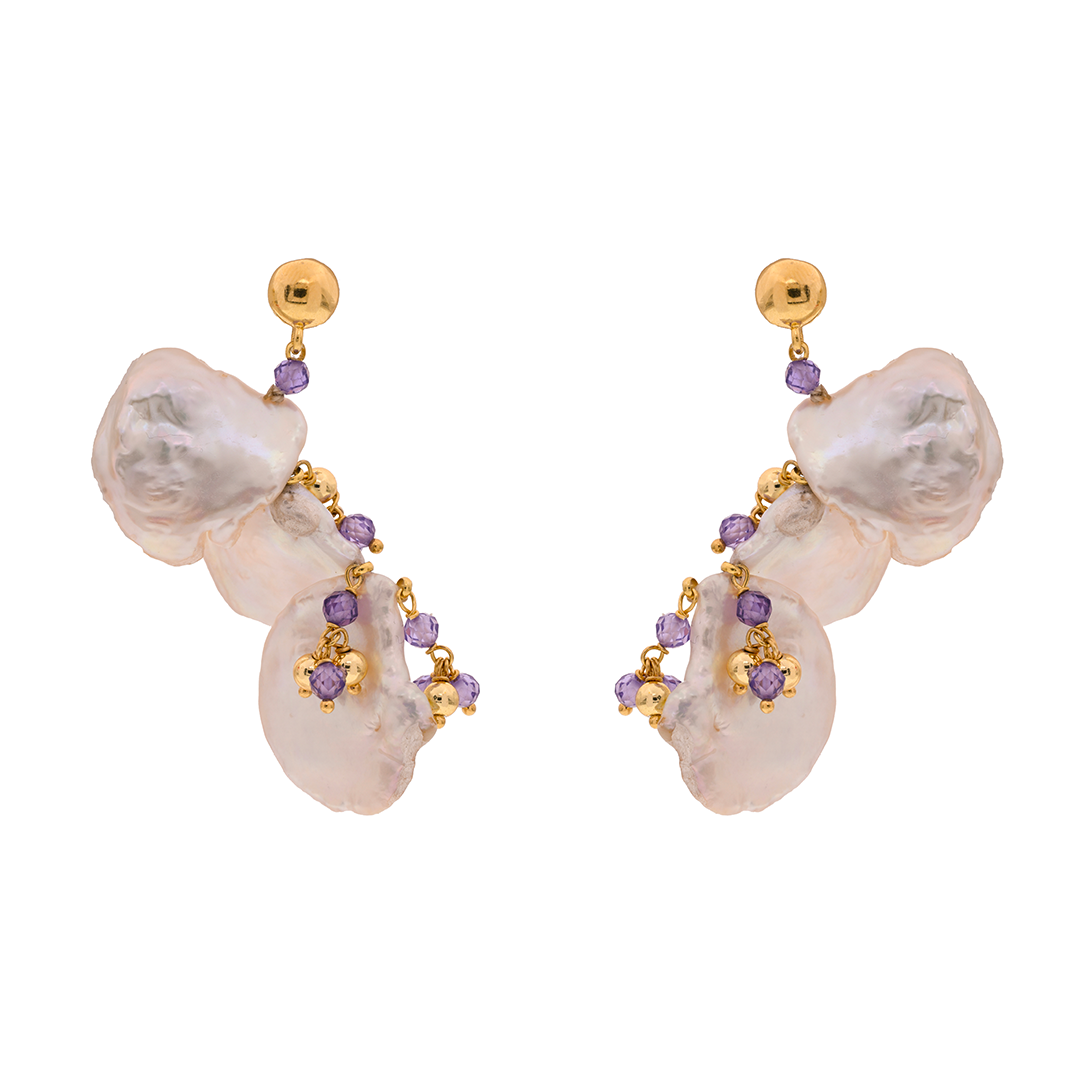 Pori 04 Earrings · pearls, purple spinel