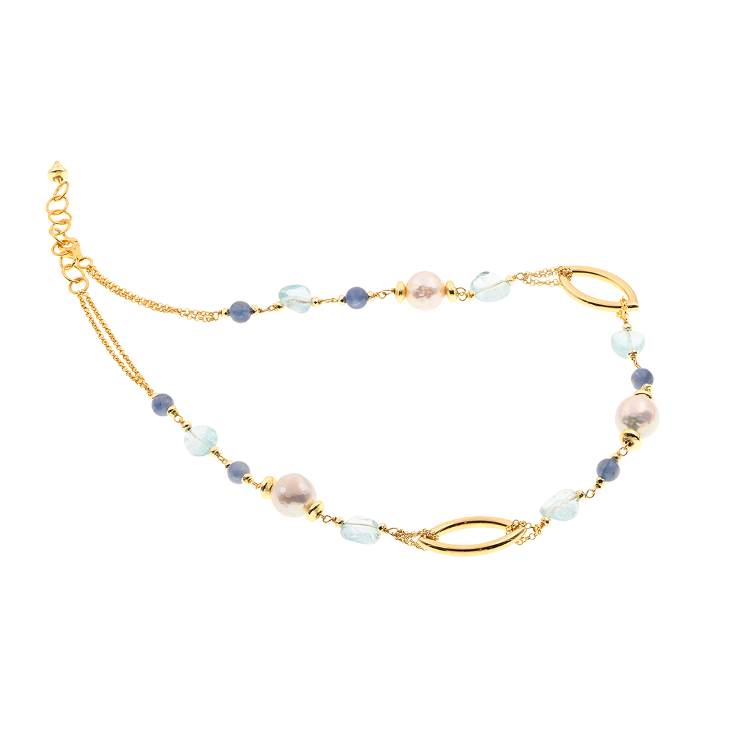 Evia 01 Necklace · blue topaz, kyanite, freshwater pearls