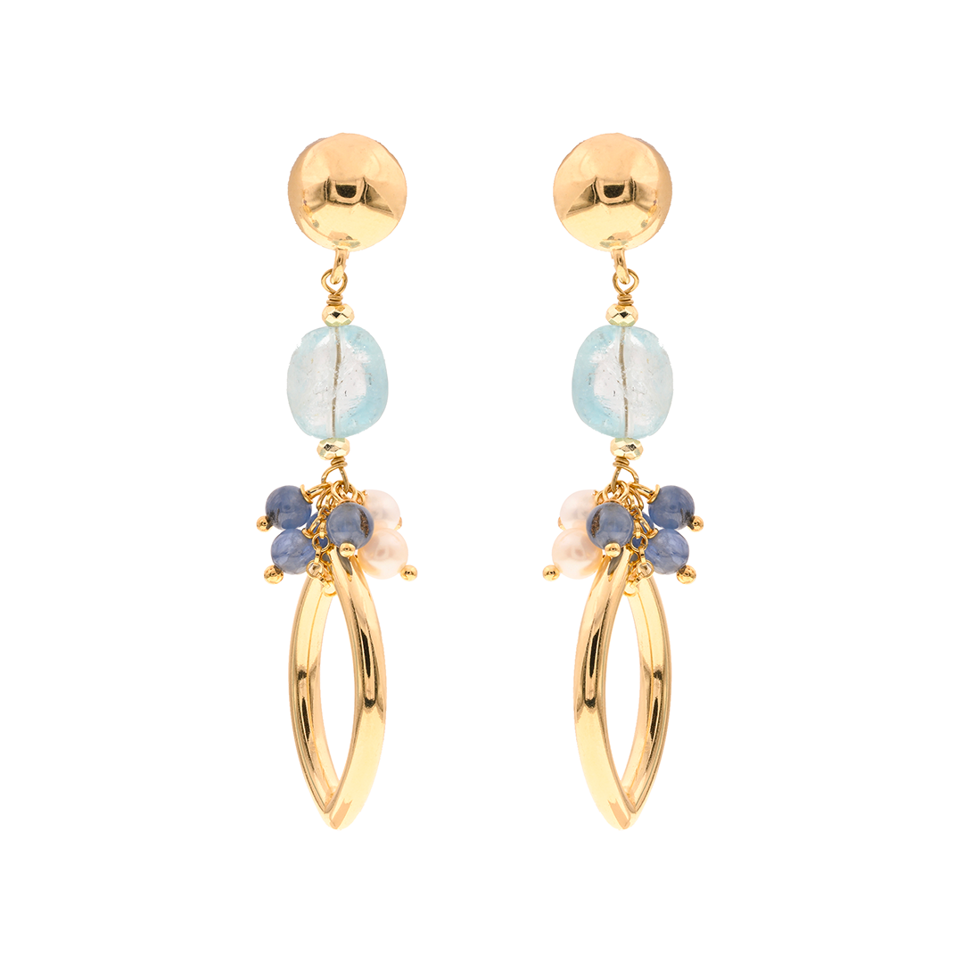 Evia 01 Earrings · topaz, kyanite, fresh water pearls