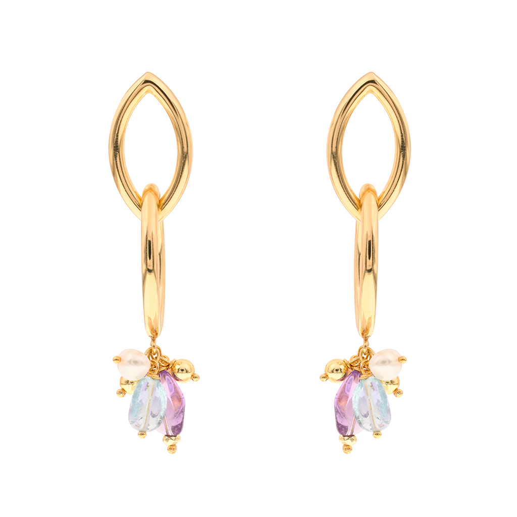 Evia 03 Earrings · topaz, amethyst, pearls