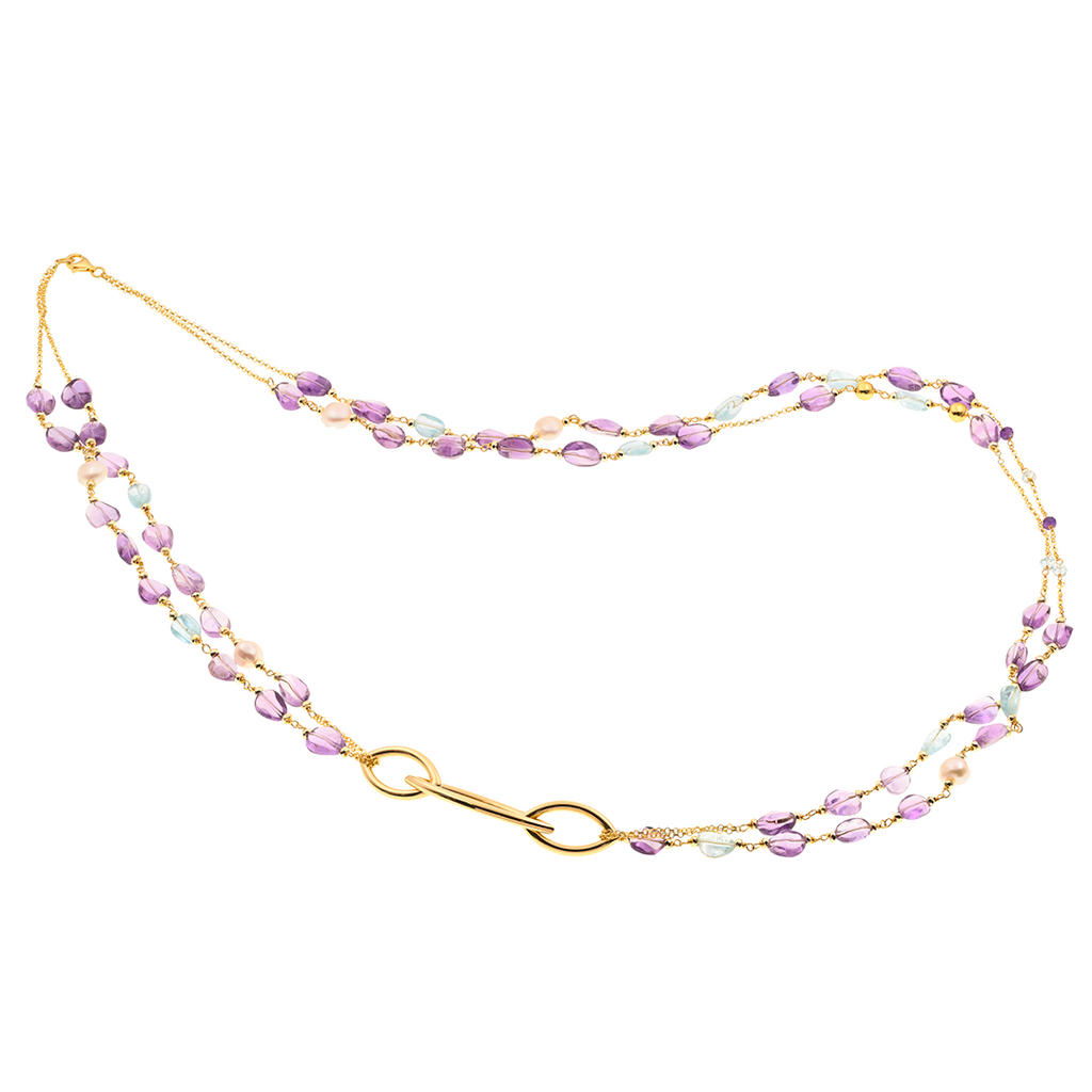 Collana Evia 04 · topazio azzurro, ametista, perle fresh water